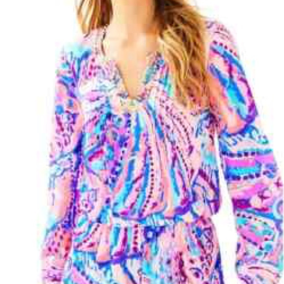 Lilly Pulitzer Pants - Lilly Pulitzer Colony Coral Shell Out Colby Pink Blue Print Romper M
